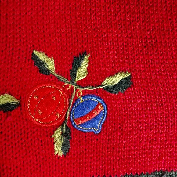 Christmas Sweater Vest Petite Women's sz Large Red Zipper Tree Poinsettia Snow - Picture 9 of 12